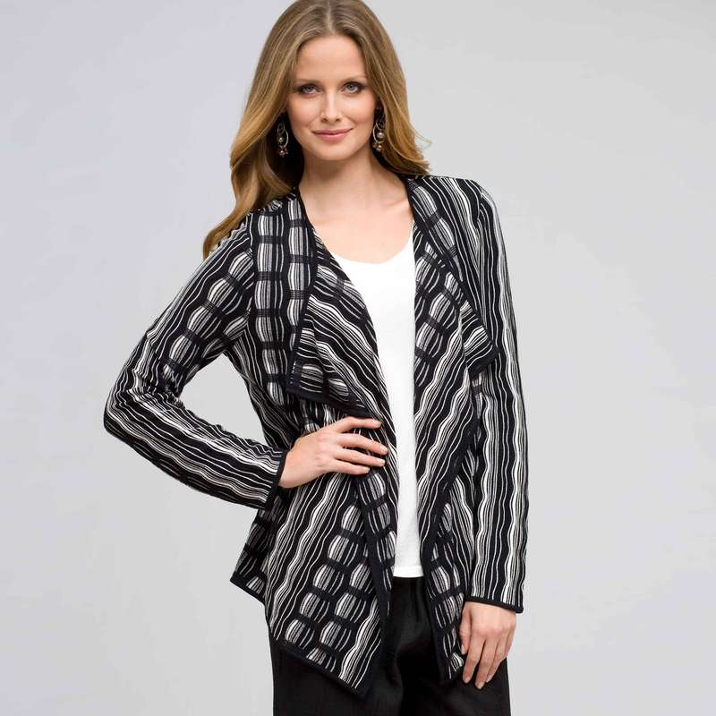 Open Front Texture Cardigan, Black & Sugar, large image number 0